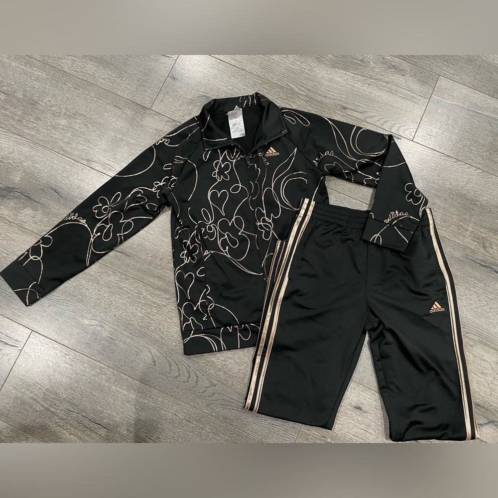 Adidas Girls Zip Front Classic Tricot Jacket and Joggers Set